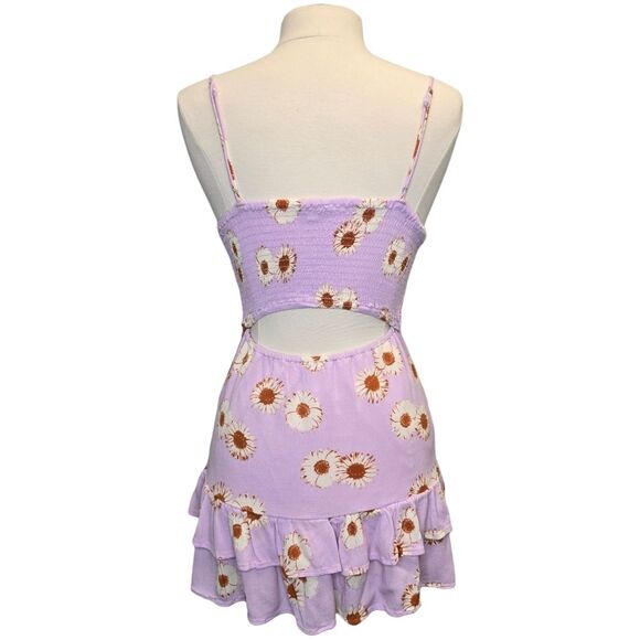 Love Tree Women's Floral Daisy Ruffle Lilac Purple Mini Peplum Dress M - Picture 7 of 16